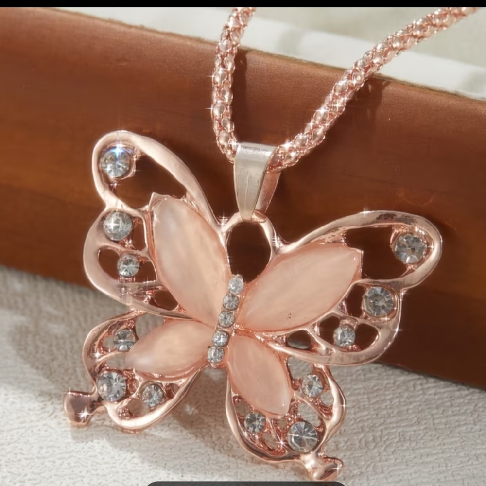 Rose Gold Butterfly Necklace with Crystal Accents
